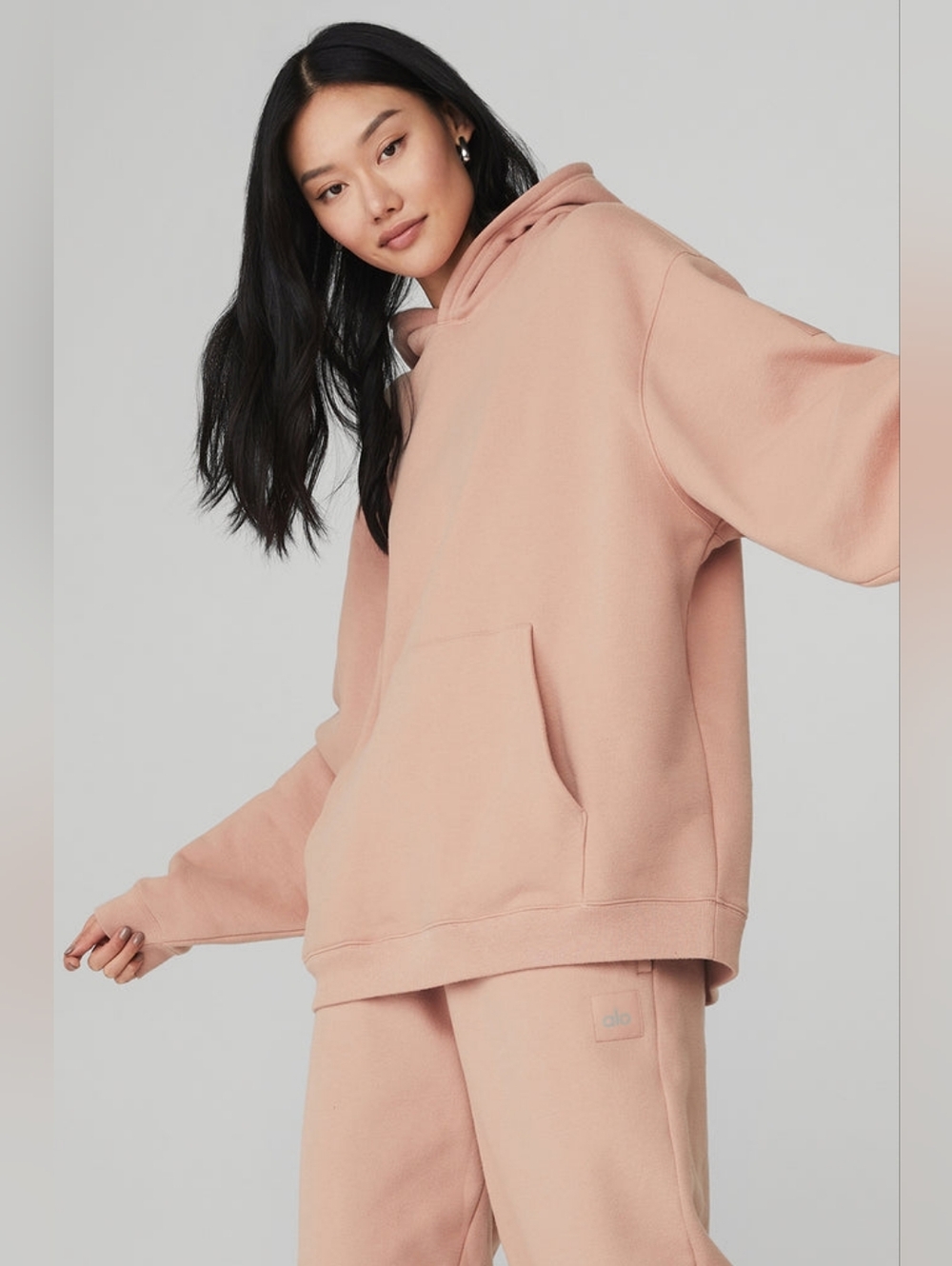 Alo Yoga 2pc Renown Hoodie and Straight Leg Sweatpant in Soft Clay sz SMALL - Picture 2 of 7